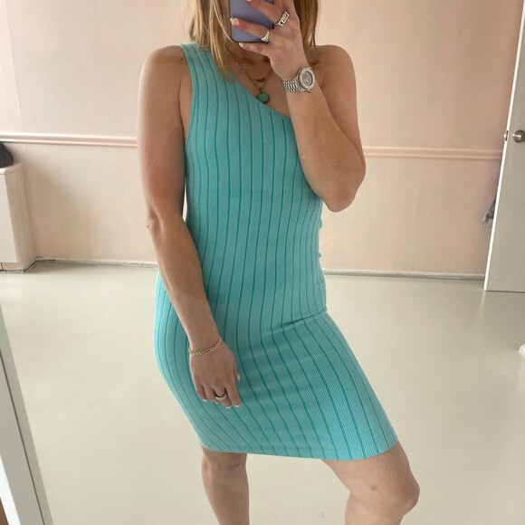 Zara One Shoulder Bodycon Dress Blue X-Small - Picture 3 of 7